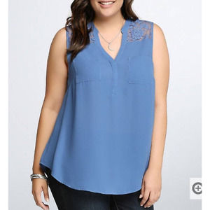 Torrid Blue Lace Inset Blouse Size 1X